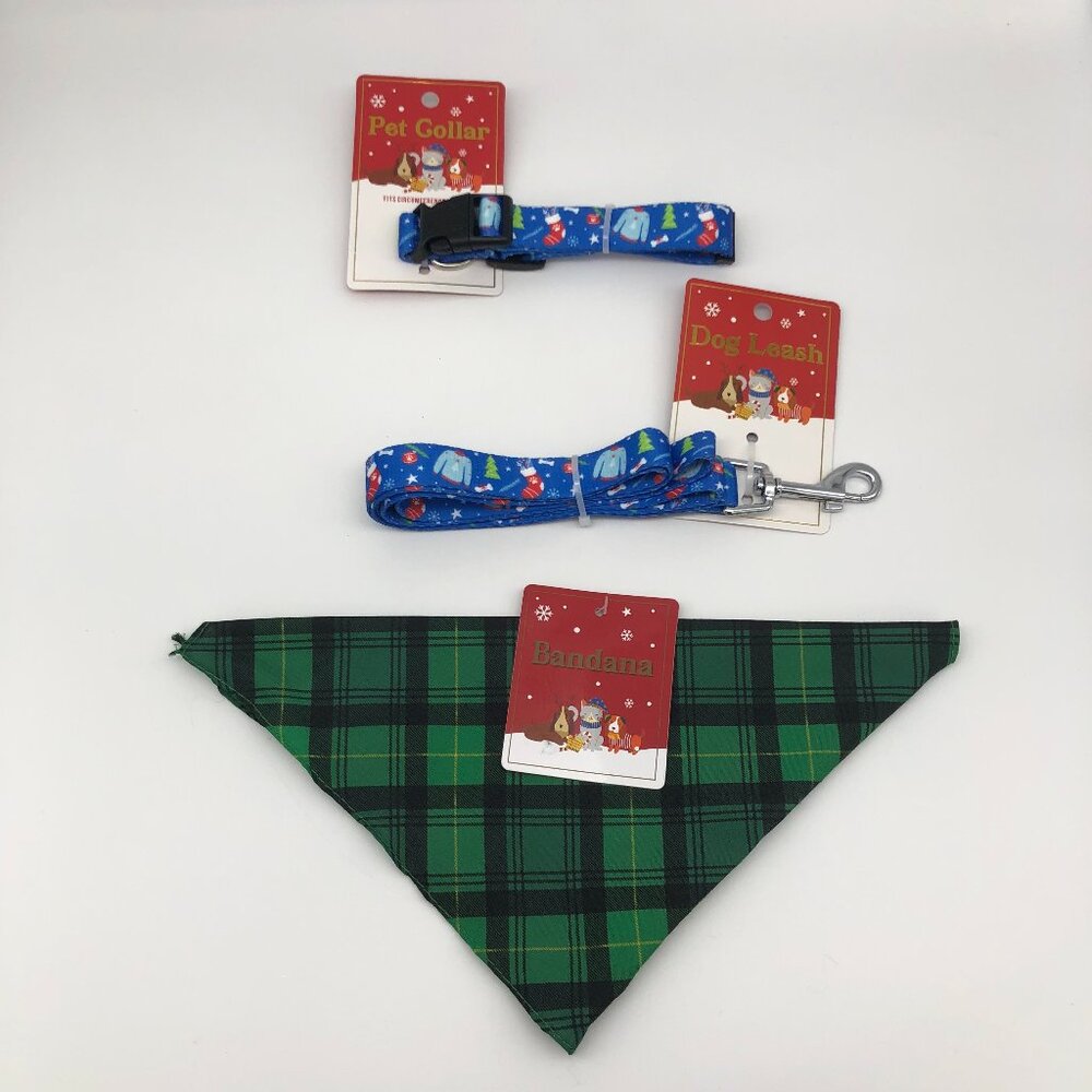 Best Brands Christmas Holiday Pet Dog Collar, Leash, & Bandana NEW